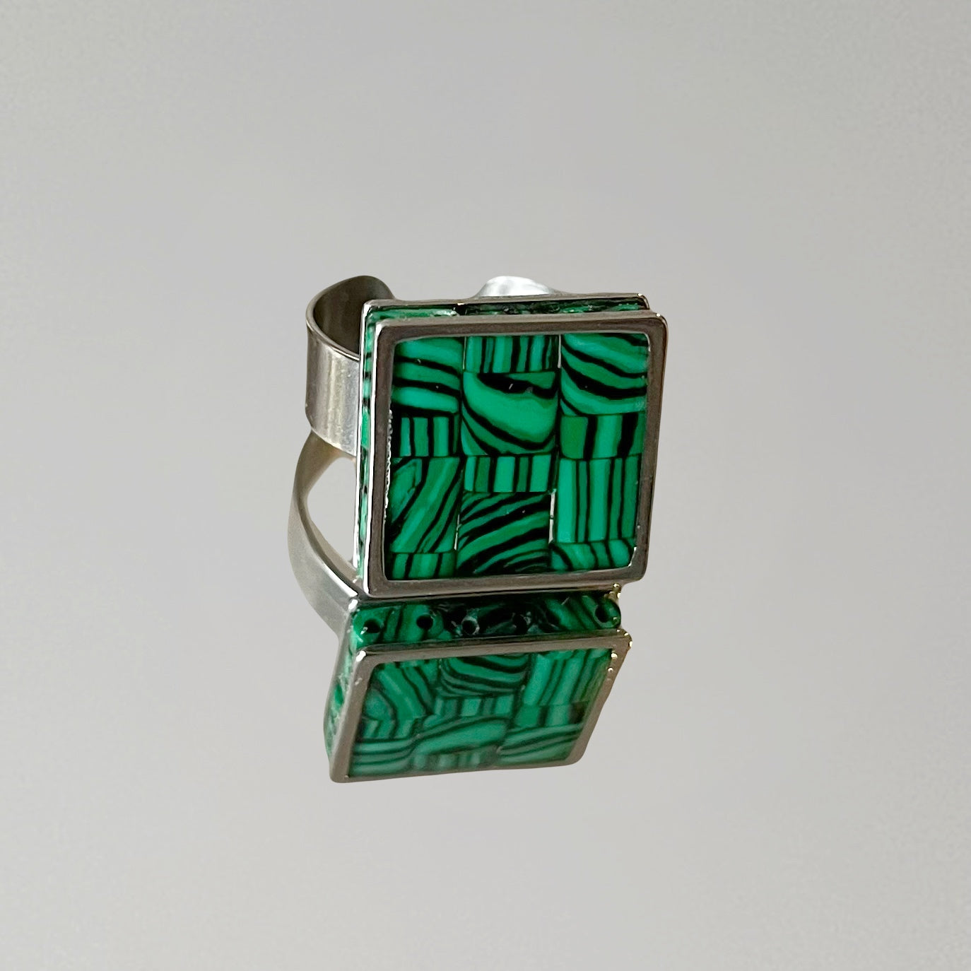 Bague Nadette en Malachite (dorée ou argentée)