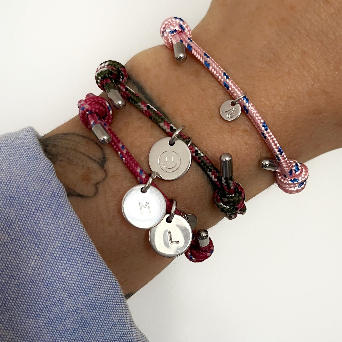 Bracelet grigri 2 médailles, argenté, personnalisable