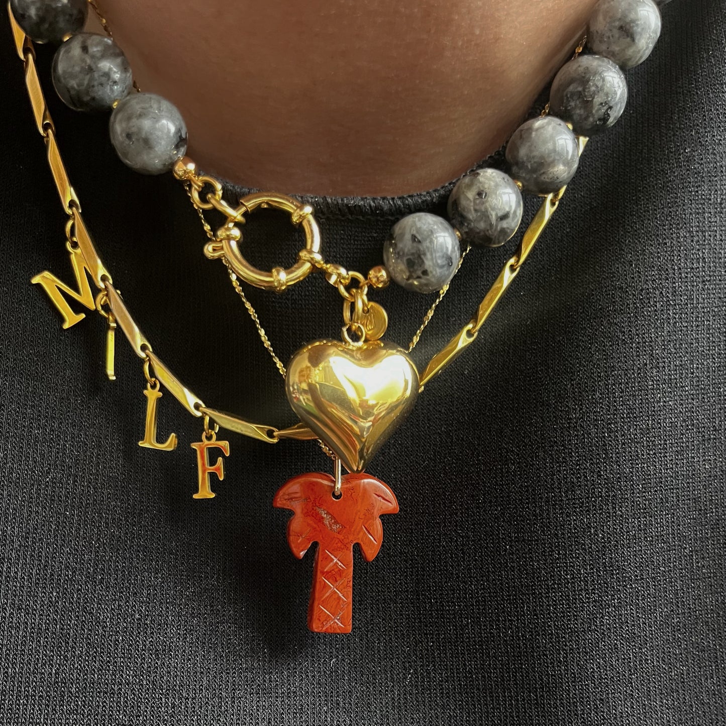 Collier Colette pierres de Labradorite (avec ou sans cœur)