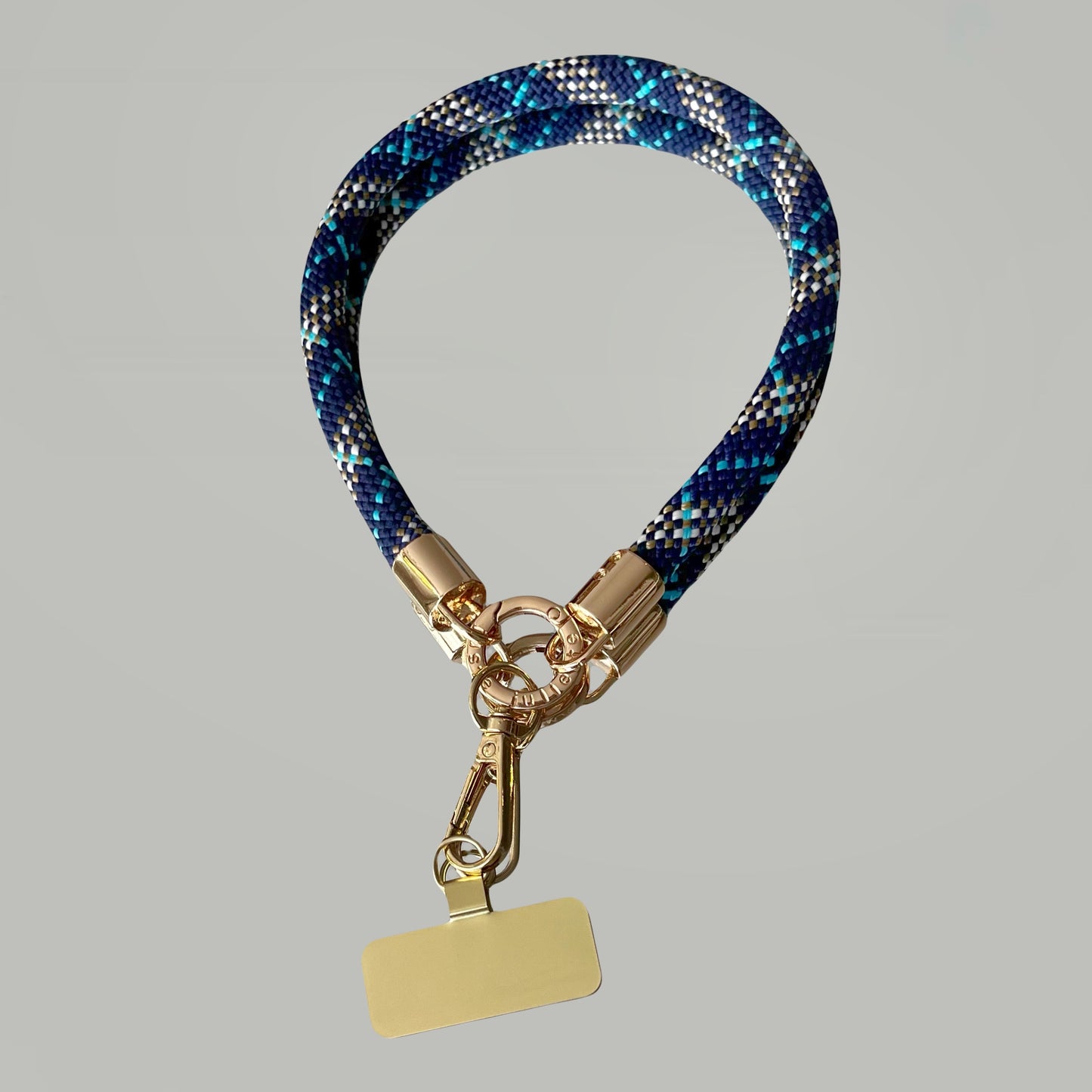Grigri de téléphone tartan bleu