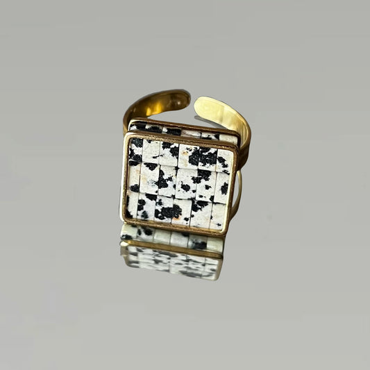 Bague Nadette en Jaspe Dalmatien