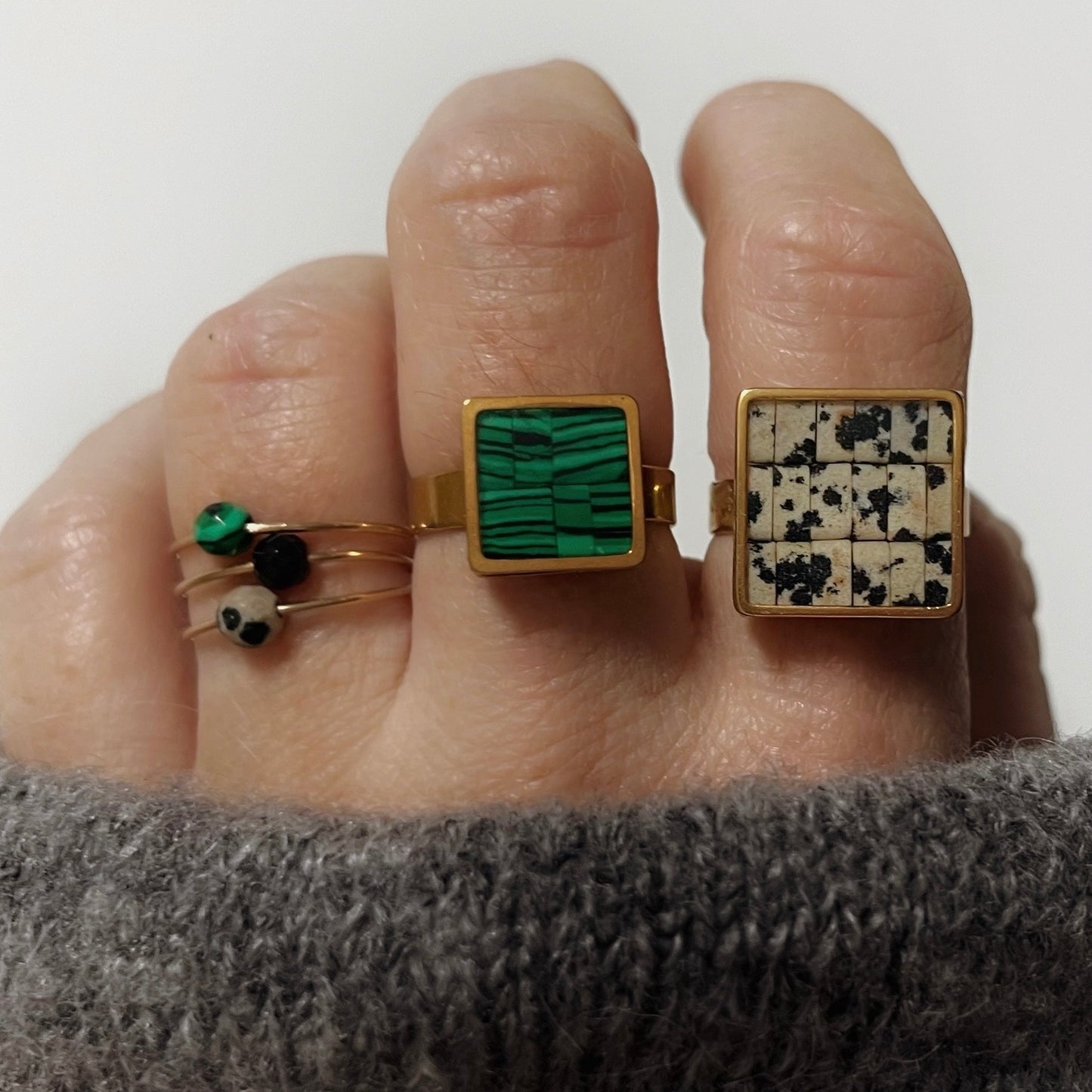 Bague Nadette en Jaspe Dalmatien