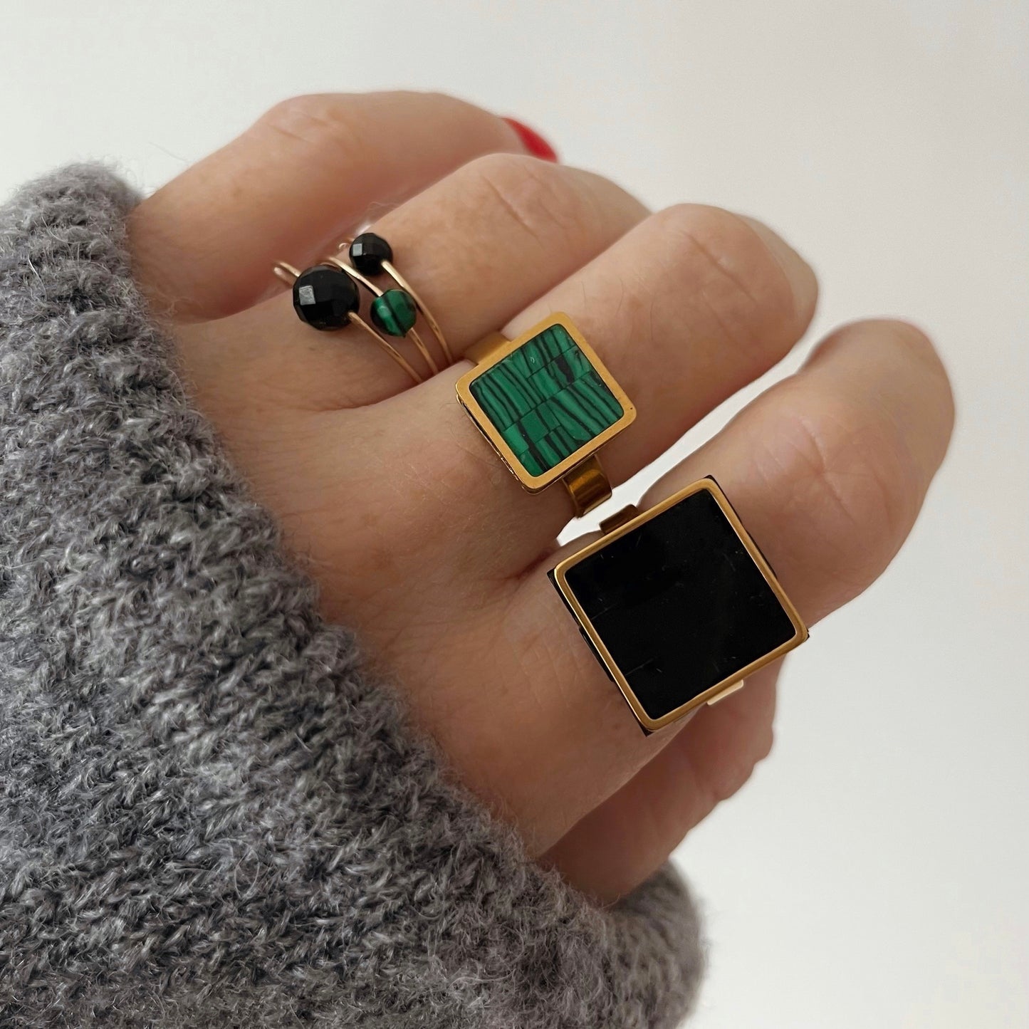 Petite Bague Nadette en Malachite