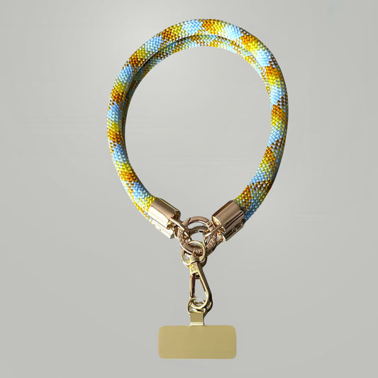 Grigri de téléphone jaune et bleu