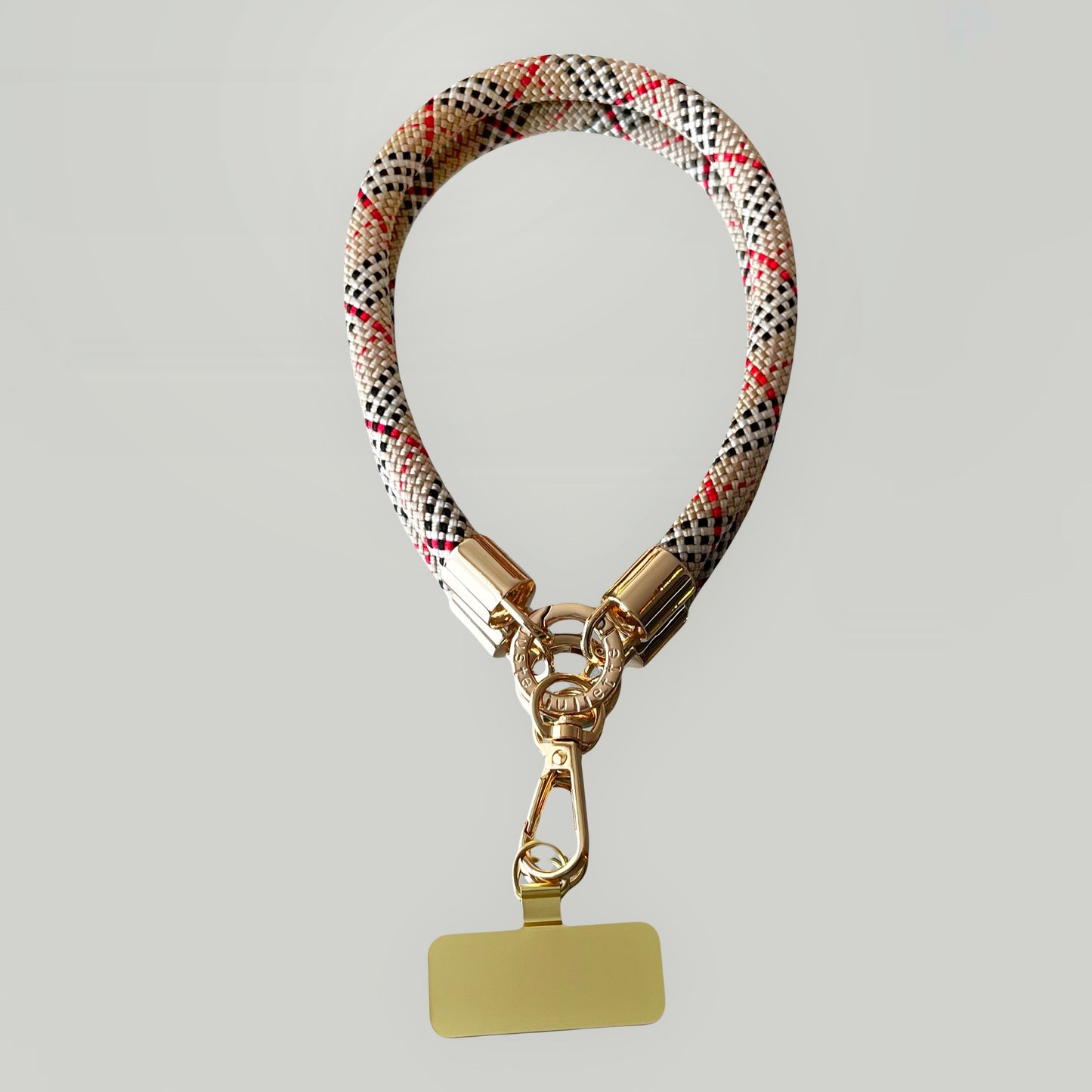 Grigri de téléphone tartan beige
