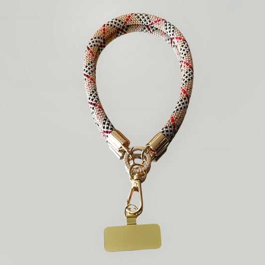 Grigri de téléphone tartan beige