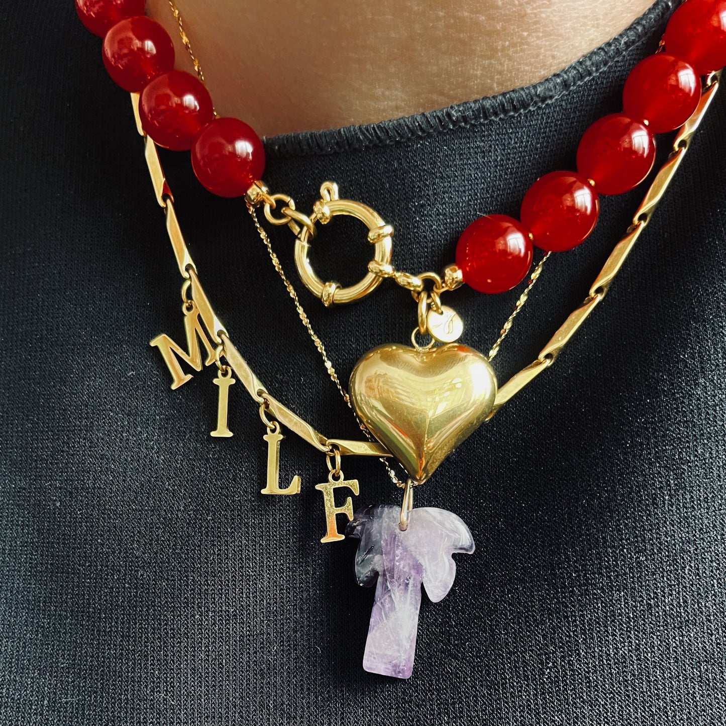 Collier Colette pierres d’agate rouge